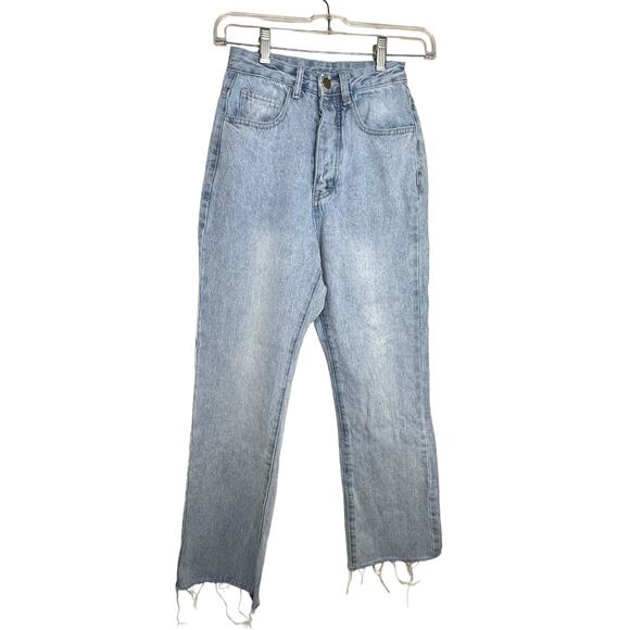 Princess Polly Jeans Size US 0 AU/UK 4 High Rise Cropped Button Fly Light Wash - Picture 3 of 8